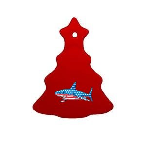 Shark 4th Of July American Flag Jawsome Gift Ceramic Tree Ornament