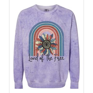 Sunflower 4th Of July Land Of The Free Because Of The Brave Gift Colorblast Crewneck Sweatshirt