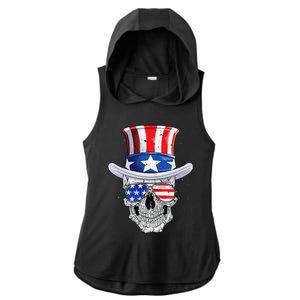 Skull 4th of July T shirt Uncle Sam American Flag Ladies PosiCharge Tri-Blend Wicking Draft Hoodie Tank