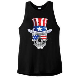 Skull 4th of July T shirt Uncle Sam American Flag Ladies PosiCharge Tri-Blend Wicking Tank