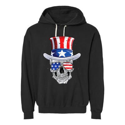 Skull 4th of July T shirt Uncle Sam American Flag Garment-Dyed Fleece Hoodie