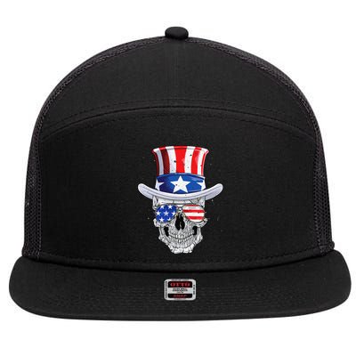 Skull 4th of July T shirt Uncle Sam American Flag 7 Panel Mesh Trucker Snapback Hat