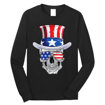 Skull 4th of July T shirt Uncle Sam American Flag Long Sleeve Shirt