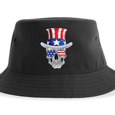 Skull 4th of July T shirt Uncle Sam American Flag Sustainable Bucket Hat