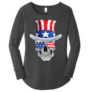 Skull 4th of July T shirt Uncle Sam American Flag Women's Perfect Tri Tunic Long Sleeve Shirt