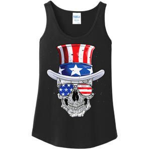 Skull 4th of July T shirt Uncle Sam American Flag Ladies Essential Tank