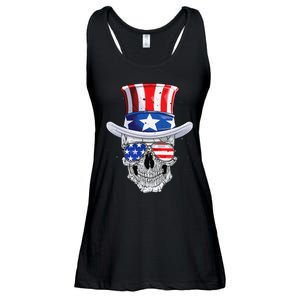 Skull 4th of July T shirt Uncle Sam American Flag Ladies Essential Flowy Tank