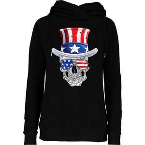 Skull 4th of July T shirt Uncle Sam American Flag Womens Funnel Neck Pullover Hood