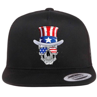 Skull 4th of July T shirt Uncle Sam American Flag Flat Bill Trucker Hat