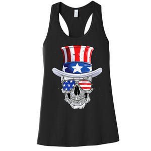 Skull 4th of July T shirt Uncle Sam American Flag Women's Racerback Tank