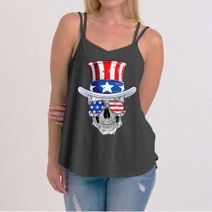 Skull 4th of July T shirt Uncle Sam American Flag Women's Strappy Tank