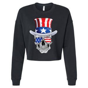 Skull 4th of July T shirt Uncle Sam American Flag Cropped Pullover Crew