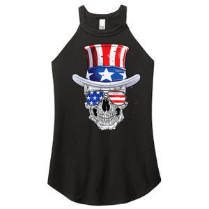 Skull 4th of July T shirt Uncle Sam American Flag Women's Perfect Tri Rocker Tank