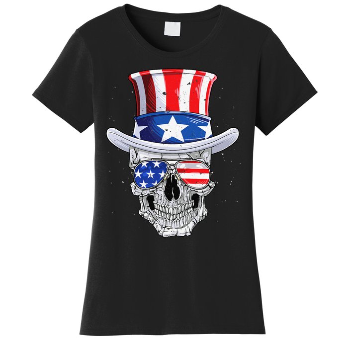 Skull 4th of July T shirt Uncle Sam American Flag Women's T-Shirt