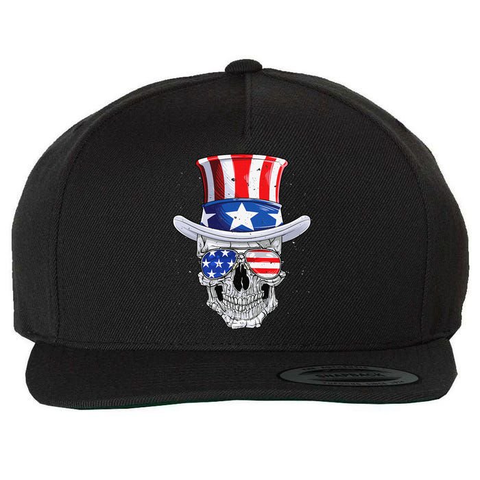 Skull 4th of July T shirt Uncle Sam American Flag Wool Snapback Cap