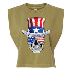 Skull 4th of July T shirt Uncle Sam American Flag Garment-Dyed Women's Muscle Tee