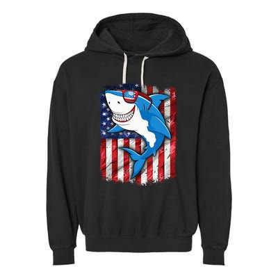 Shark 4th of July American Flag Jawsome Garment-Dyed Fleece Hoodie