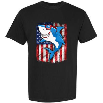 Shark 4th of July American Flag Jawsome Garment-Dyed Heavyweight T-Shirt