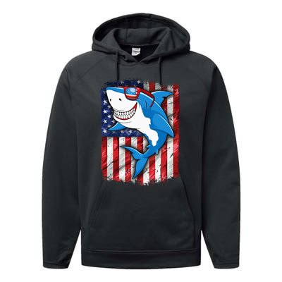 Shark 4th of July American Flag Jawsome Performance Fleece Hoodie