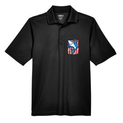 Shark 4th of July American Flag Jawsome Men's Origin Performance Pique Polo