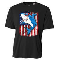 Shark 4th of July American Flag Jawsome Cooling Performance Crew T-Shirt