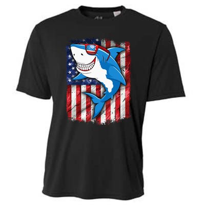 Shark 4th of July American Flag Jawsome Cooling Performance Crew T-Shirt