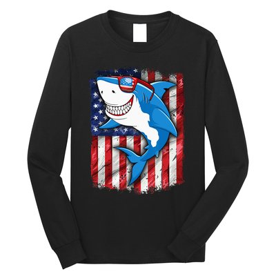 Shark 4th of July American Flag Jawsome Long Sleeve Shirt