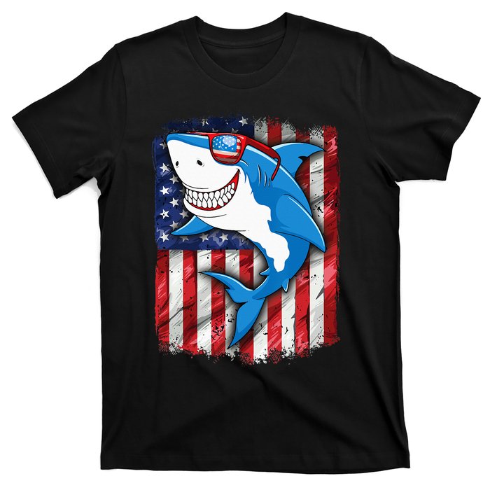 Shark 4th of July American Flag Jawsome T-Shirt