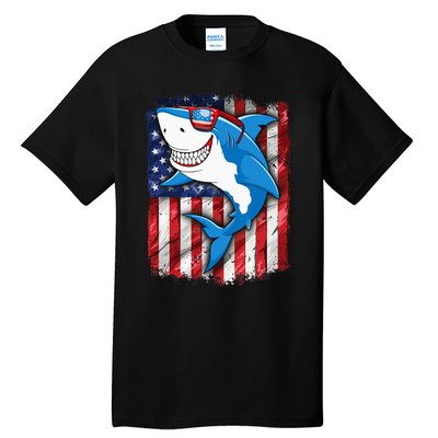 Shark 4th of July American Flag Jawsome Tall T-Shirt