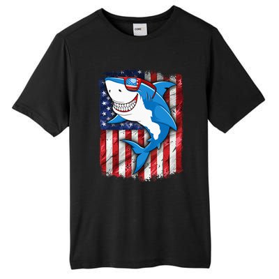 Shark 4th of July American Flag Jawsome Tall Fusion ChromaSoft Performance T-Shirt