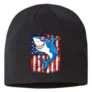 Shark 4th of July American Flag Jawsome Sustainable Beanie