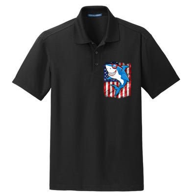 Shark 4th of July American Flag Jawsome Dry Zone Grid Polo