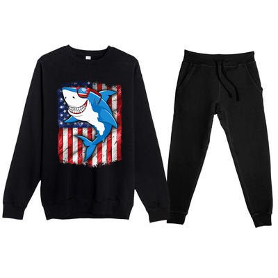 Shark 4th of July American Flag Jawsome Premium Crewneck Sweatsuit Set