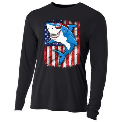 Shark 4th of July American Flag Jawsome Cooling Performance Long Sleeve Crew