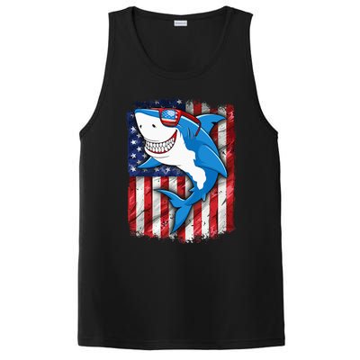 Shark 4th of July American Flag Jawsome PosiCharge Competitor Tank