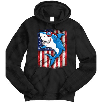 Shark 4th of July American Flag Jawsome Tie Dye Hoodie