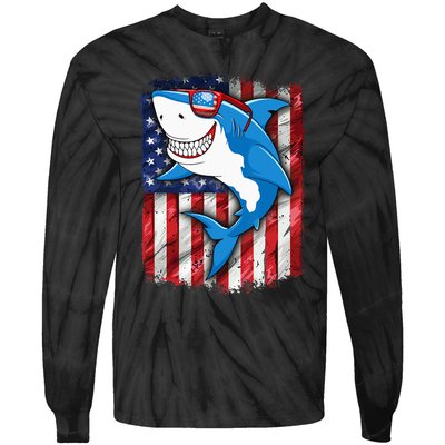 Shark 4th of July American Flag Jawsome Tie-Dye Long Sleeve Shirt