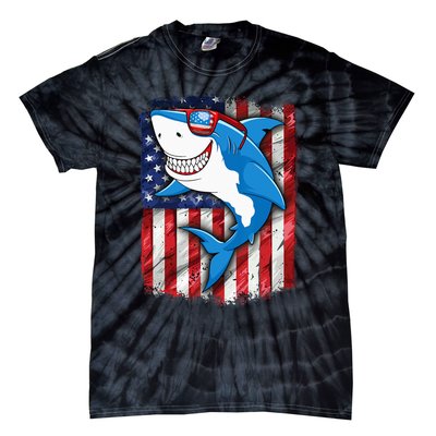 Shark 4th of July American Flag Jawsome Tie-Dye T-Shirt