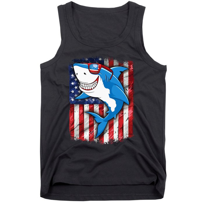 Shark 4th of July American Flag Jawsome Tank Top