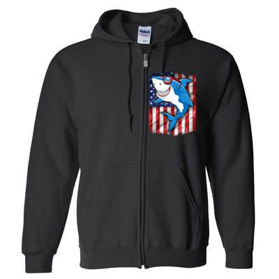 Shark 4th of July American Flag Jawsome Full Zip Hoodie