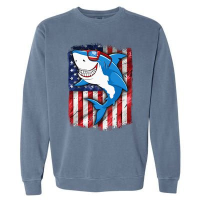 Shark 4th of July American Flag Jawsome Garment-Dyed Sweatshirt