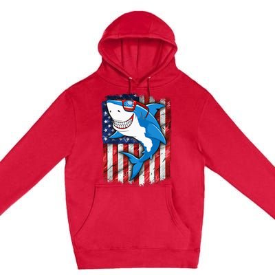 Shark 4th of July American Flag Jawsome Premium Pullover Hoodie