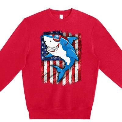 Shark 4th of July American Flag Jawsome Premium Crewneck Sweatshirt