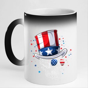 Skull 4th Of July American Flag Sunglasses Gift 11oz Black Color Changing Mug