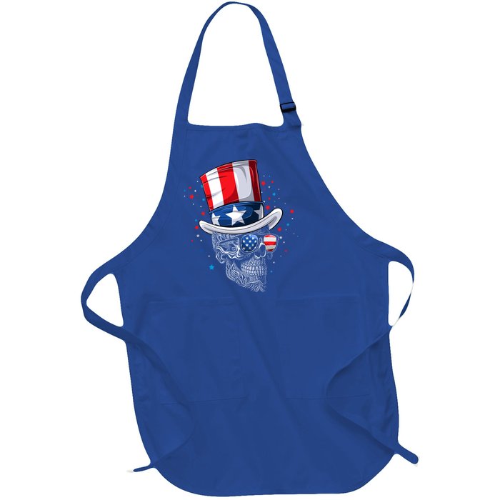 Skull 4th Of July American Flag Sunglasses Gift Full-Length Apron With Pockets