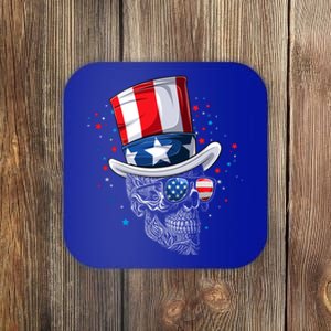 Skull 4th Of July American Flag Sunglasses Gift Coaster