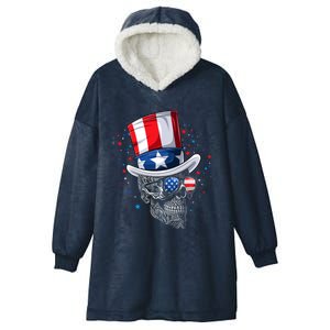 Skull 4th Of July American Flag Sunglasses Gift Hooded Wearable Blanket