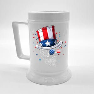 Skull 4th Of July American Flag Sunglasses Gift Beer Stein