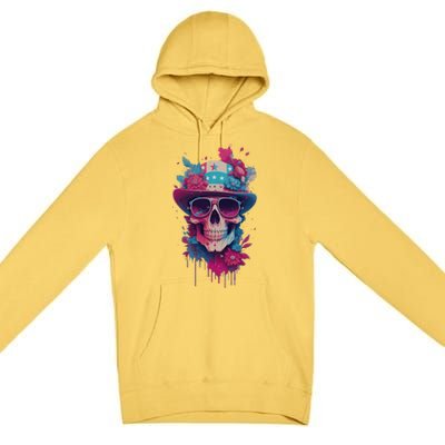 Skull 4th Of July Uncle Sam Skull American Flag Patriotic Meaningful Gift Premium Pullover Hoodie