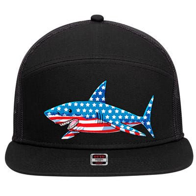 Shark 4th of July American Flag Jawsome  7 Panel Mesh Trucker Snapback Hat